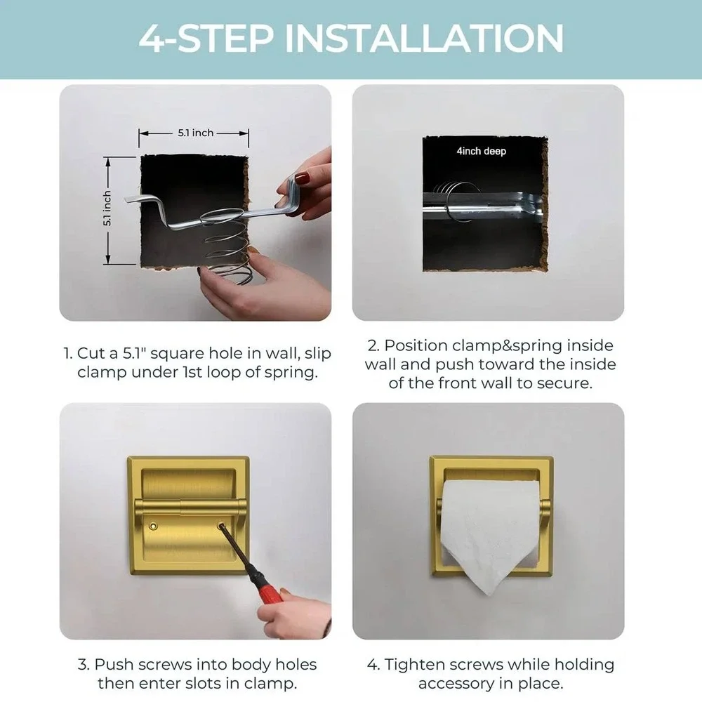 FORIOUS Recessed Toilet Paper Holder WW0204G Brass Finish‎ Wall Mount Gold New